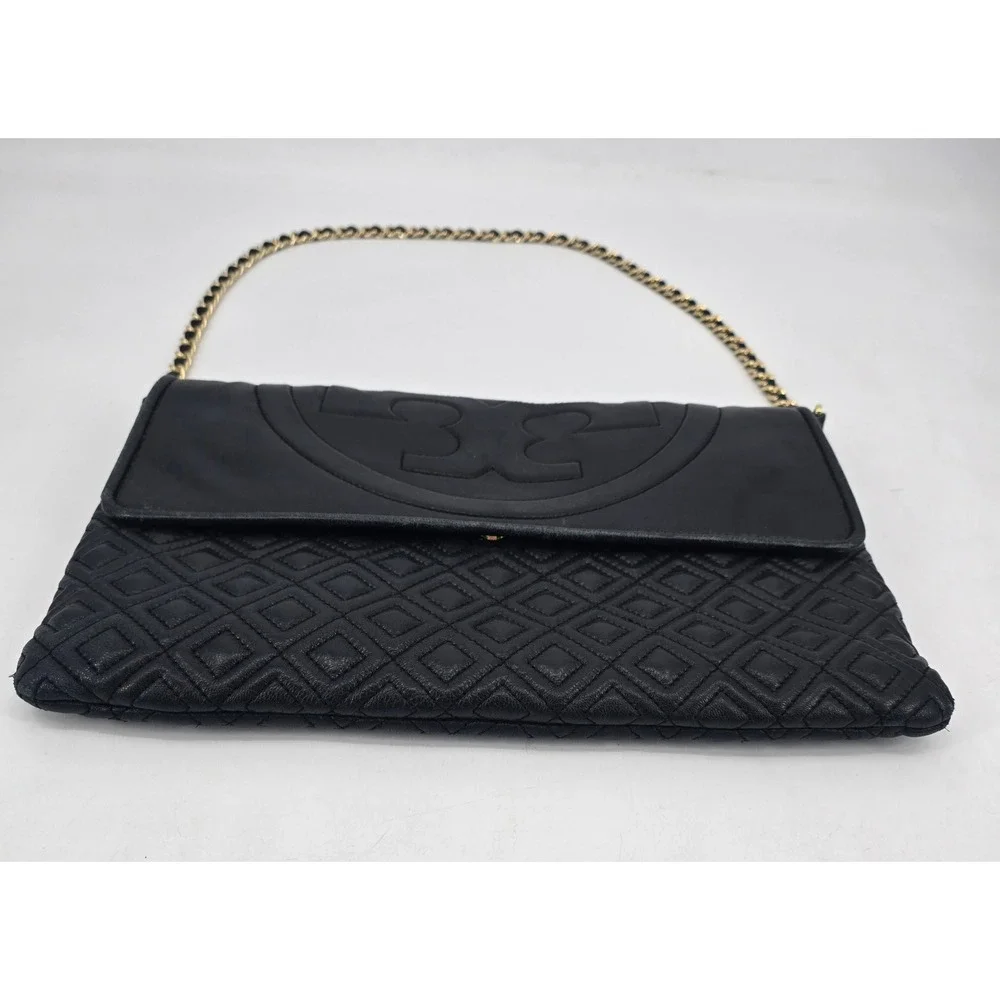 Tory Burch Large Fleming Convertible Crossbody Bag Black Leather Quilted Chain